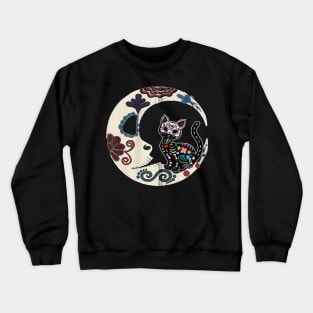 Cat & Moon Sugar Skull Dia De Los Muertos Zip Crewneck Sweatshirt